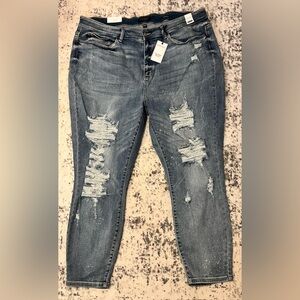 Judy Blue High Rise Skinny Fit Bleach Splash Destroyed Jeans 24W